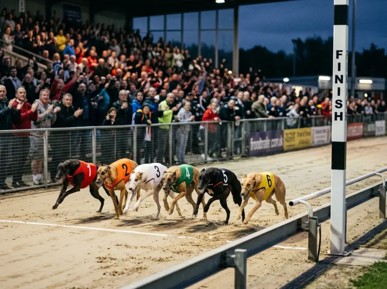 Greyhounds competing in the East Anglian Derby final at Yarmouth Stadium