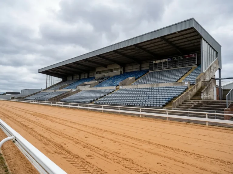 British greyhound stadium with financial data overlay illustrating racing funding