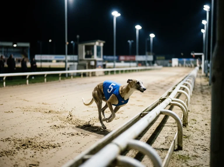 Greyhound maintaining pace through the far turn at Yarmouth over 659 metres